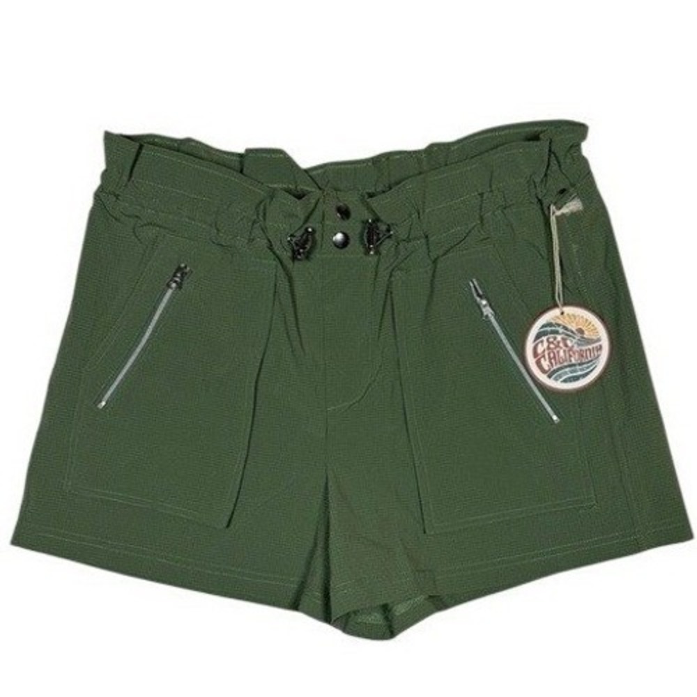 C&C California Womens Olive Green Utility Cargo Shorts Paperbag Waist Size S NWT